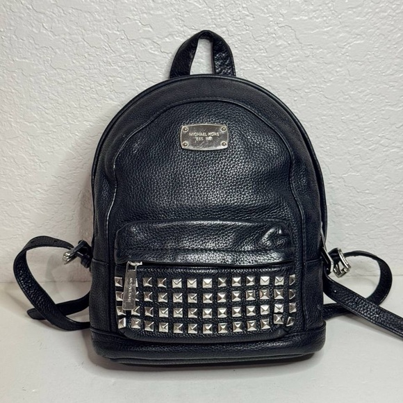 MICHAEL KORS Rhea XSmall Studded Zip Backpack Black Pebbled Leather - Picture 1 of 13